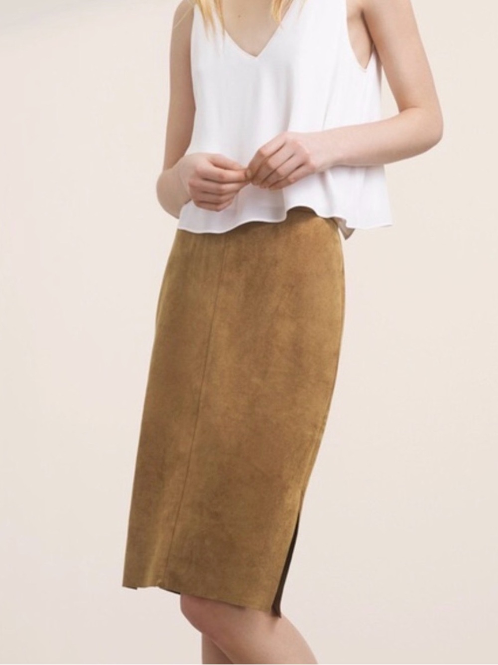 Wilfred Free Aritzia Vegan Suede Pencil Skirt Brown Tan Size 6